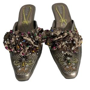 JohnFashion Bohemian Sequin Embellished Fabric Like Flower on Upper Slides Sz 11